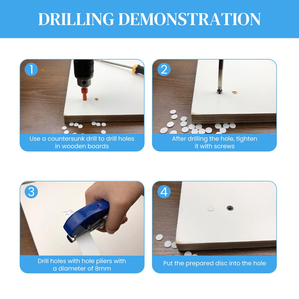 Serplex Manual Hole Punch Kit Heavy Duty Spring Loaded Hole Punch 10mm Hole Size Punching Tool for Wooden Edge Bands, Plastic Sheets, Paper, with Drill & Drill Stop Collar Serplex Manual Hole Punch Kit Heavy Duty Spring Loaded Hole Punch 10mm Hole Size Punching Tool for Wooden Edge Bands, Plastic Sheets, Paper, with Drill & Drill Stop Collar